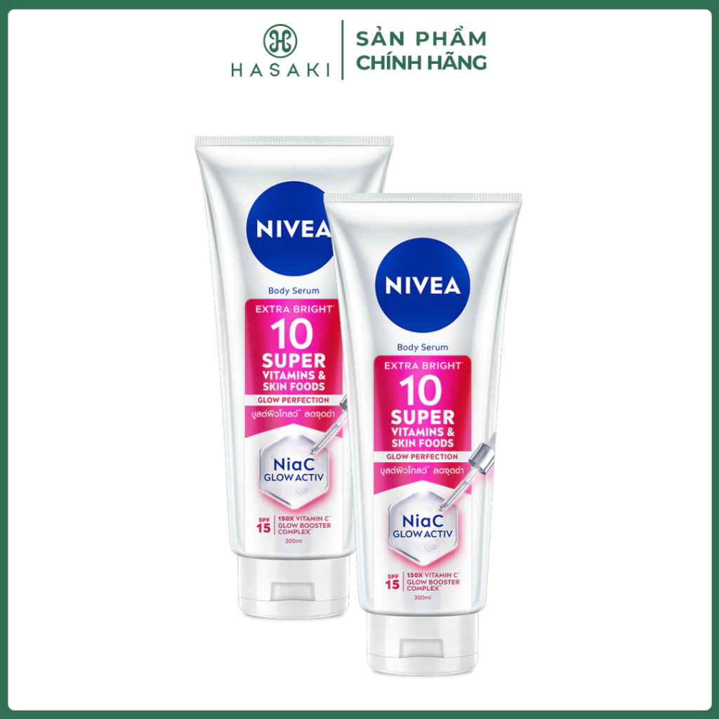 Combo 2 Serum Dưỡng Thể Nivea Sáng Da, Mờ Thâm Nám 300ml Extra Bright 10 Super Vitamins Hasaki Sản Phẩm Chính Hãng