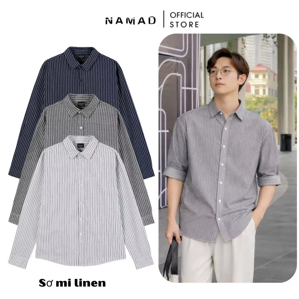 Áo sơ mi nam NAMAD tay dài chất Linen Cao Cấp , form Regular, mặc công sở