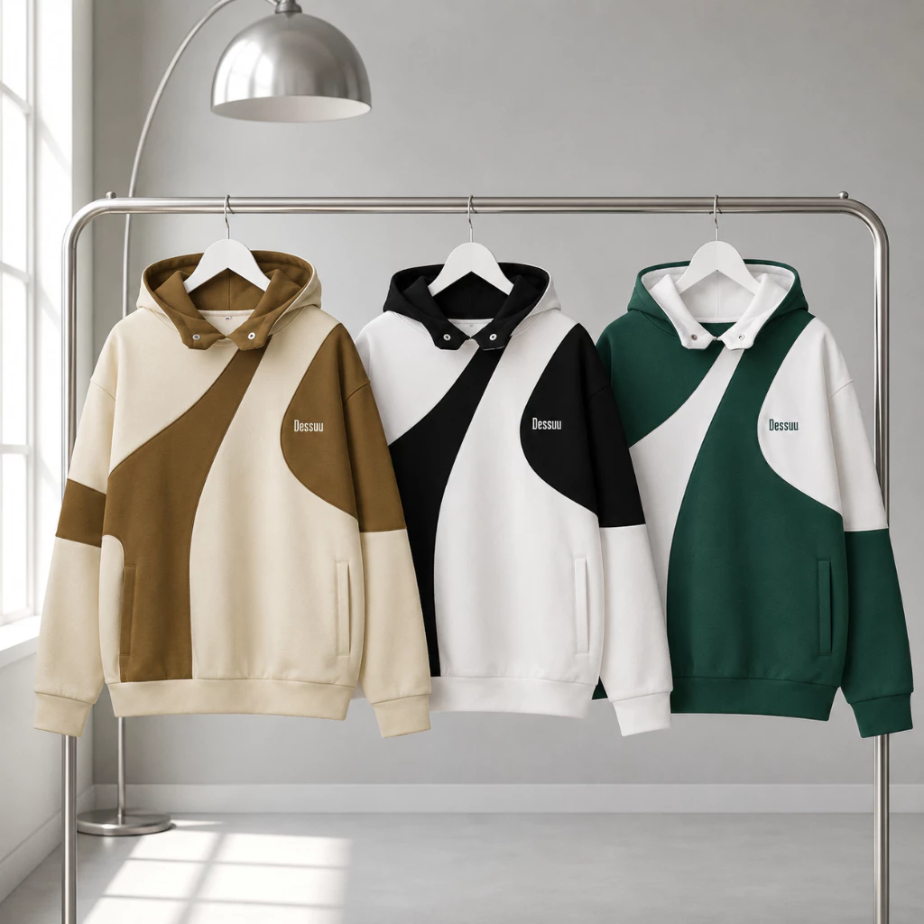Áo Hoodie DESU PHỐI THÂN Tay Phồng Nam Nữ Vải Nỉ Bông Chính Dày Dặn Nón 2 Lớp Trùm Qua Đầu - TOMANO