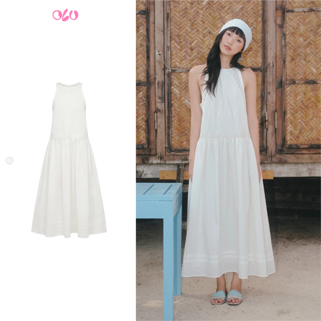Đầm maxi OLV cổ yếm White Gauze Sleeveless Maxi Dress phù hợp mùa hè đi chơi đi biển