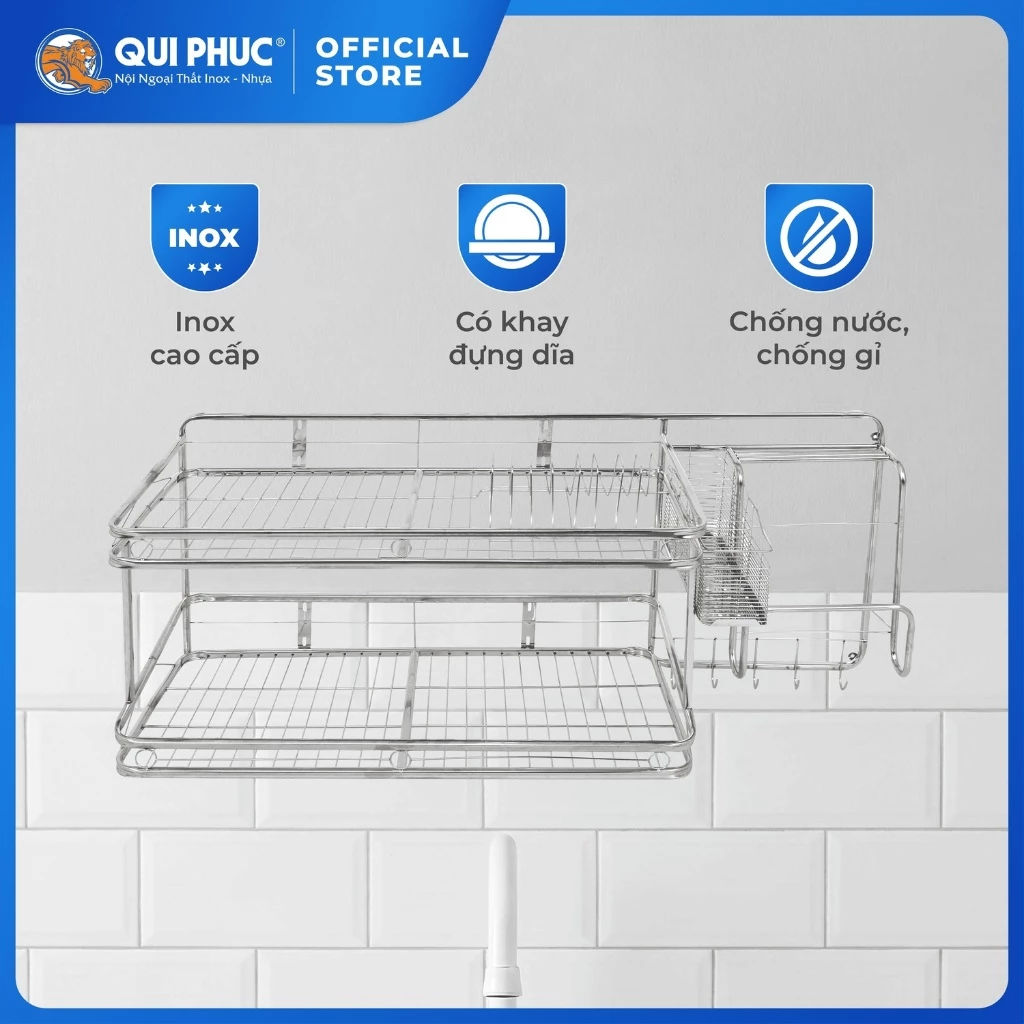 Kệ bếp đa năng Win QUI PHÚC, inox cao cấp, thiết kế hiện đại, thông tin, có ngăn đựng đũa, muỗng