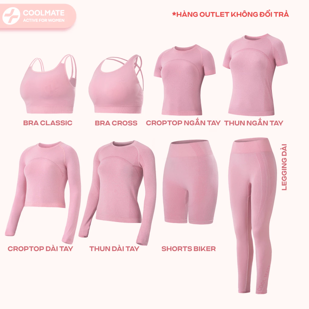[GIẢM SỐC 40%] [Outlet Không đổi trả] BST Seamless MÀU HỒNG Áo Bra croptop thun nữ quần biker legging - Coolmate Women
