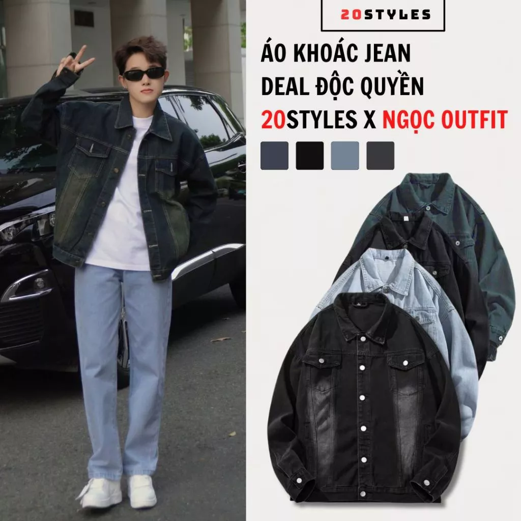 [DEAL ĐỘC QUYỀN] Áo Khoác Jean Nam Nữ 4 màu xanh, đen, retro, đen wash Áo Khoác Bò Nam Unisex Form Rộng phong cách Basic