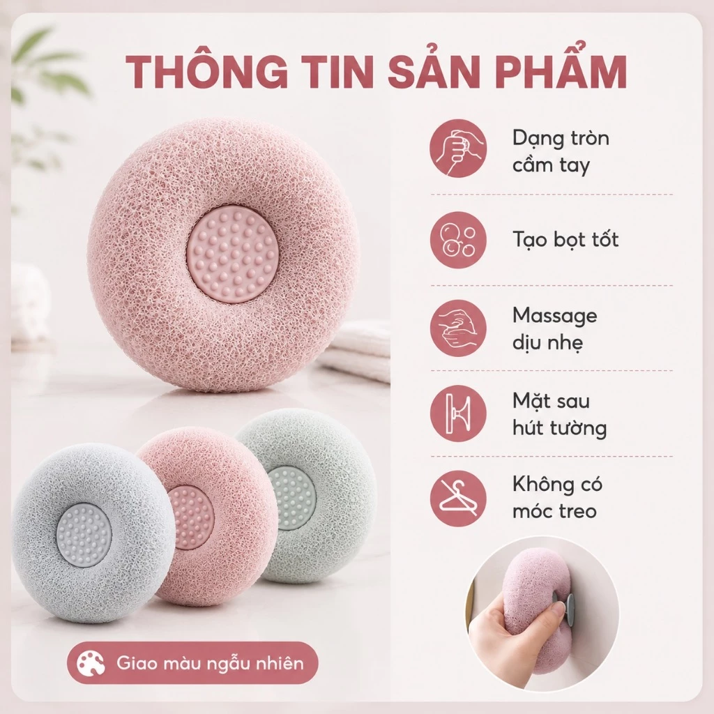 Bông Tắm Tạo Bọt Dạng Tròn Tẩy Tế Bào Chết Bông Tắm Xơ Mướp Tạo Bọt 3D, Bông Tắm Tẩy Tế Bào Chết Mát Xa Cơ Thể
