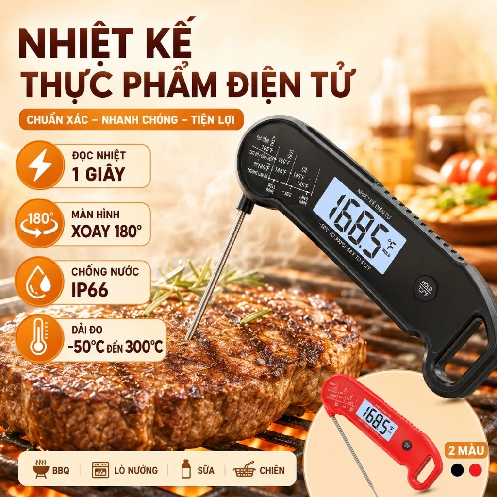 Nhiệt Kế Điện Tử Đo Nhiệt Độ Thực Phẩm Nước Pha Sữa Đồ Nướng Kháng Khuẩn Chính Xác Chống Nước Cao Cấp