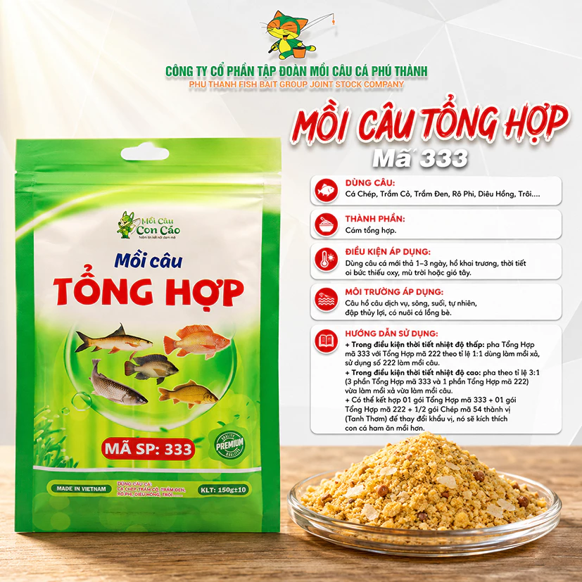 COMBO 3 GÓI MỒI CÂU TỔNG HỢP 333  -  Con Cáo chính hãng Phú Thành 150g