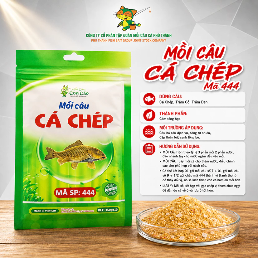 COMBO 3 GÓI MỒI CÂU CÁ CHÉP 444  mồi câu cá chép Con Cáo chính hãng Phú Thành 150g