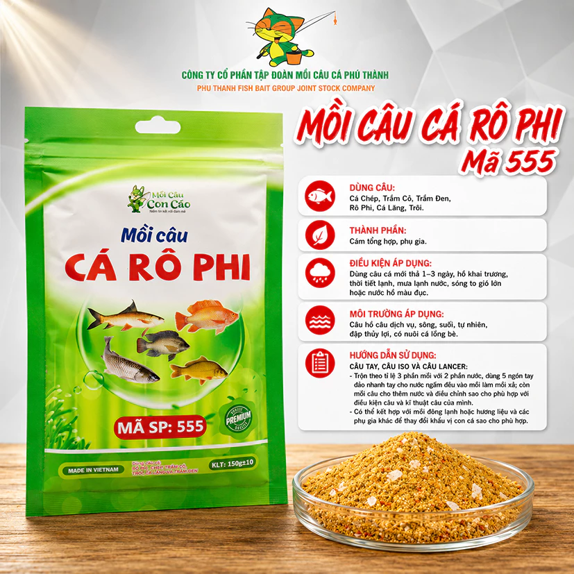 COMBO 3 GÓI Mồi câu mã 555 mồi câu cá rô phi Con Cáo chính hãng Phú Thành 150g