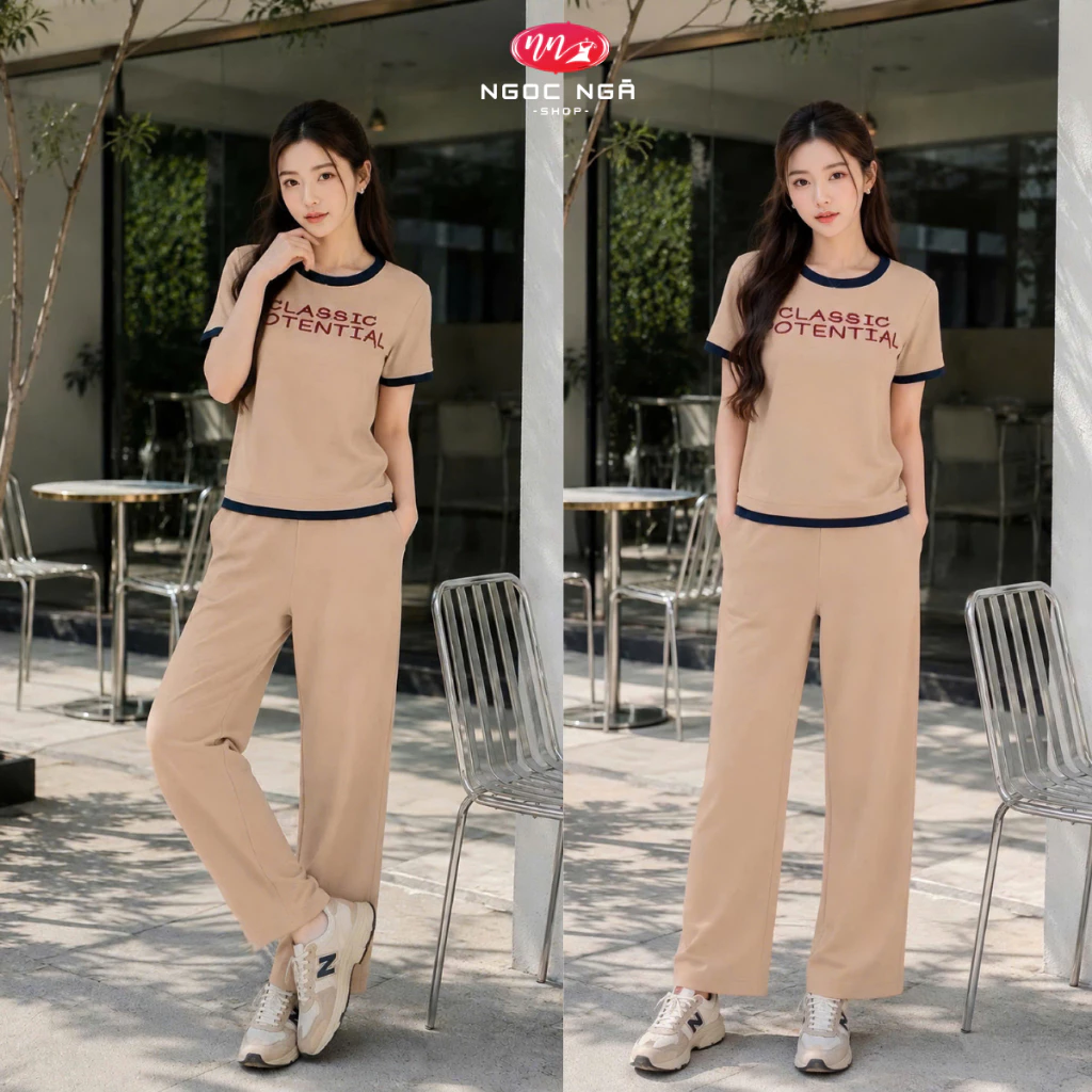 Bộ nữ KELIVY phối tay quần đứng, họa tiết thêu chữ - Đi chơi hay ở nhà đều xinh KL26203