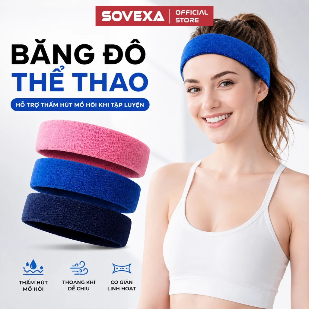 Băng Đô Thể Thao SOVEXA Co Giãn Thấm Hút Mồ Hôi Thoáng Khí Băng Trán Tập Gym Yoga Chạy Bộ Nam Nữ
