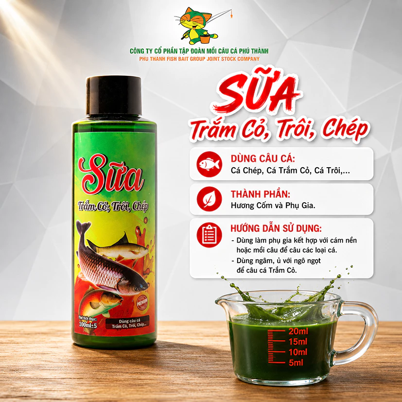 SỮA TRẮM CỎ, TRÔI, CHÉP - chuyên dùng câu trắm cỏ, trôi, chép chính hãng Phú Thành