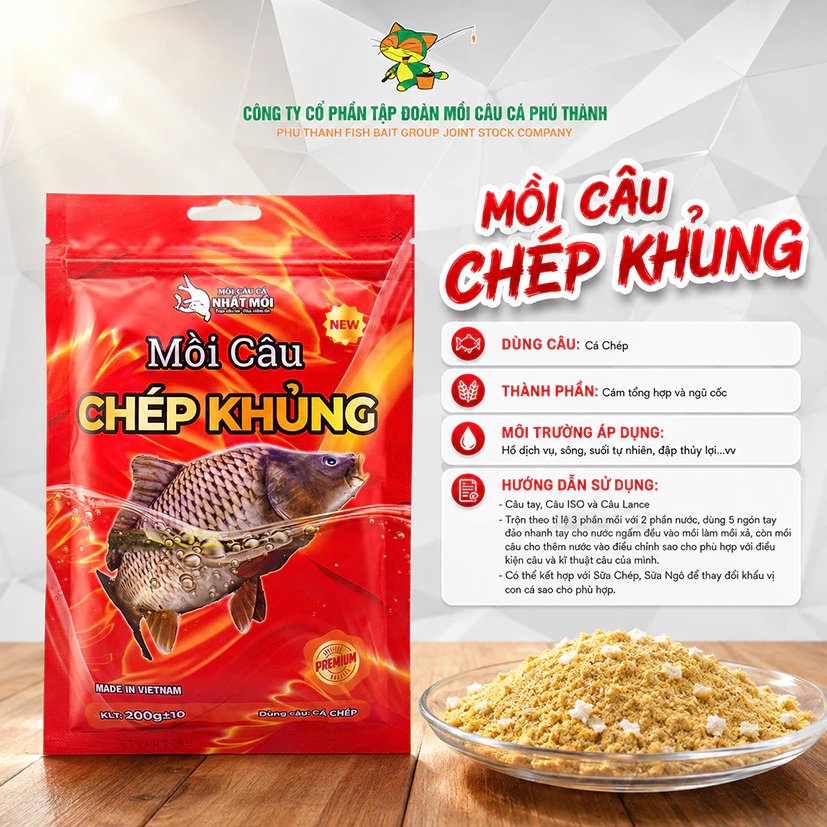 MỒI CÂU CHÉP KHỦNG - chuyên dùng câu cá chép Chính hãng Phú Thành 200g