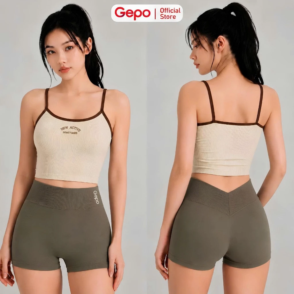 GEPO Bộ Đồ Tập Gym Nữ Áo Bra Hai Dây Có Mút Kèm Quần Short Cạp Chữ V Co Giãn 4 Chiều Thoáng Khí GP318