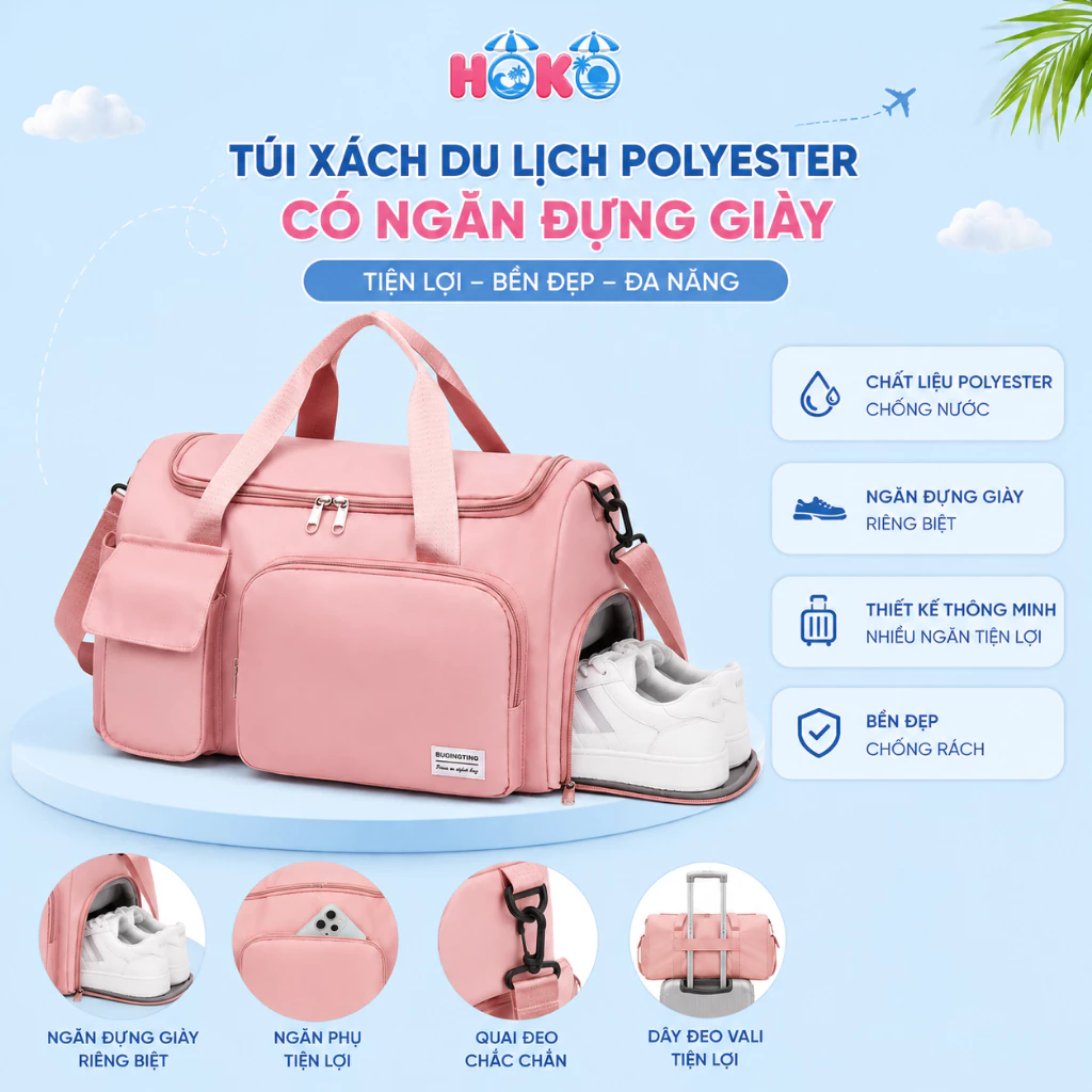 Túi đựng đồ du lịch, hành lý, túi trống thể thao cỡ lớn chất liệu Polyester chống nước dành cho nam nữ đa năng