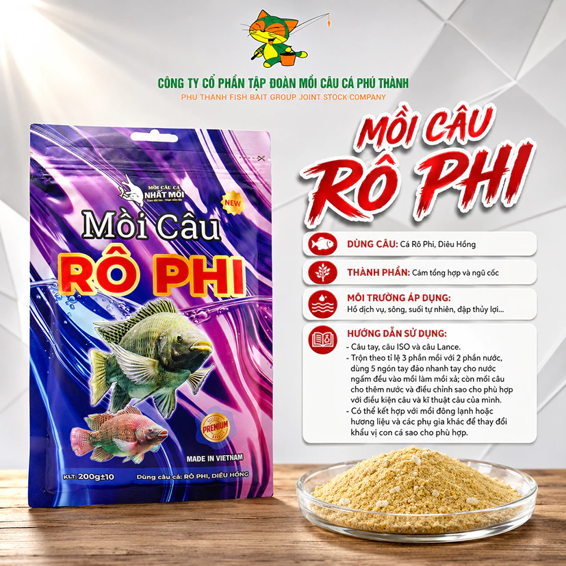 Mồi câu Rô Phi Chính Hãng Phú Thành 200g