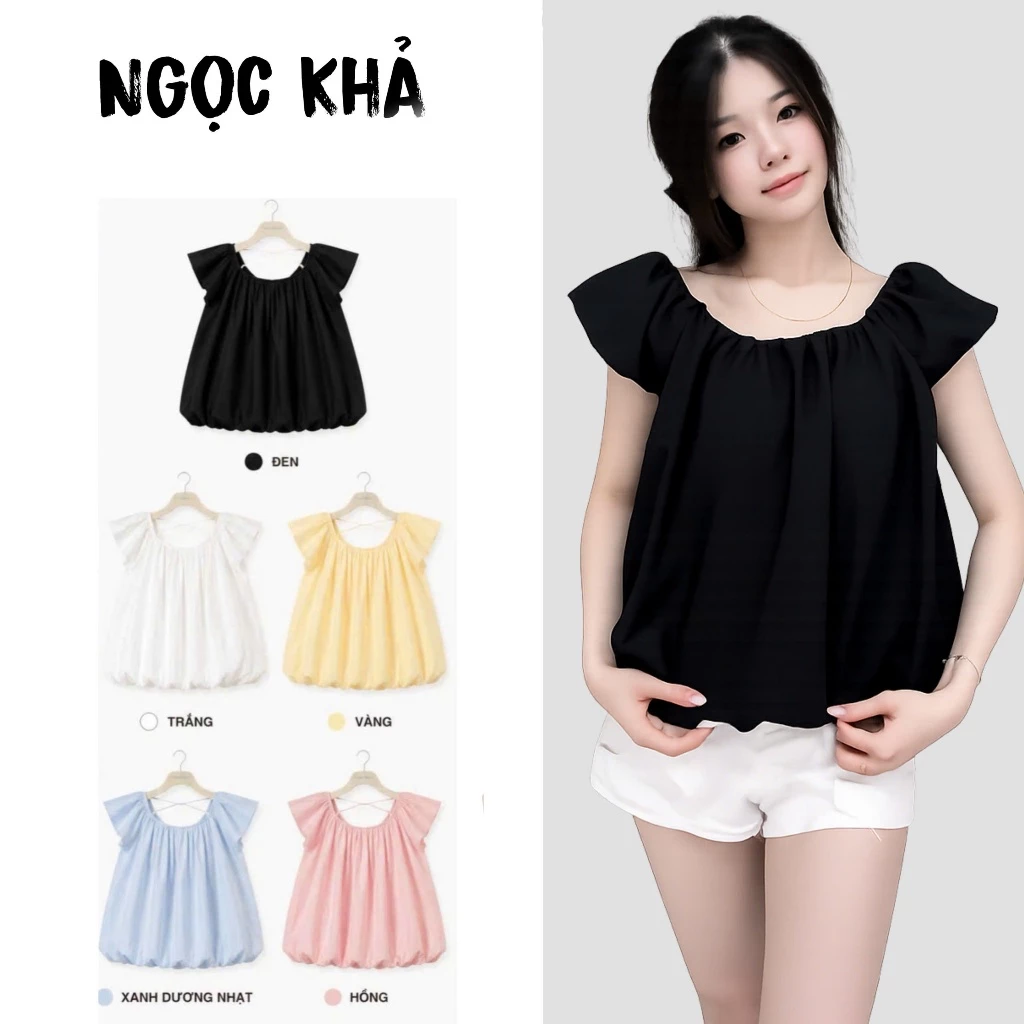 Áo Bí Nữ Thắt Nơ Lưng Cổ Rộng Tay Bồng | Áo Kiểu Tiểu Thư Form Bồng | Chất Gió Su Mềm Mát Hot Trend
