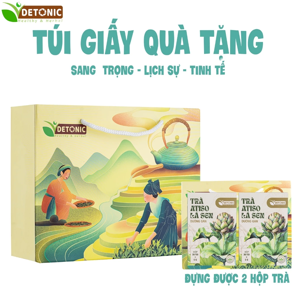 Túi giấy quà tặng in cán mờ, sang trọng lịch sự, đựng được 2 hộp trà - DETONIC