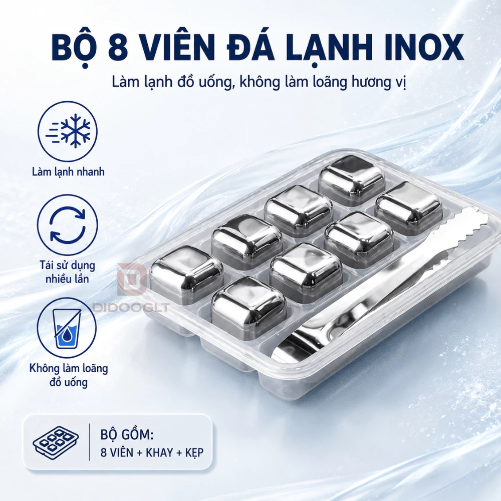 Bộ 8 Viên Đá Lạnh Vĩnh Cửu Didooglt Inox 304 Không Tan, Không Mùi, Chống Gỉ An Toàn Khi Sử Dụng