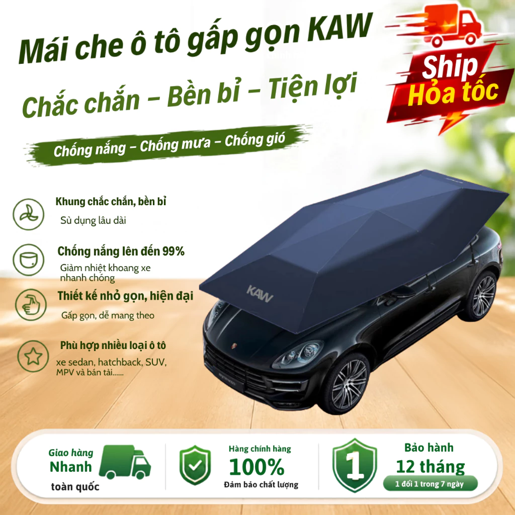 Mái che nắng ô tô gấp gọn KAW - Chống Nắng, Chống Mưa, Giảm Nhiệt, Khung Cứng Cáp Bảo Vệ Xe Hơi