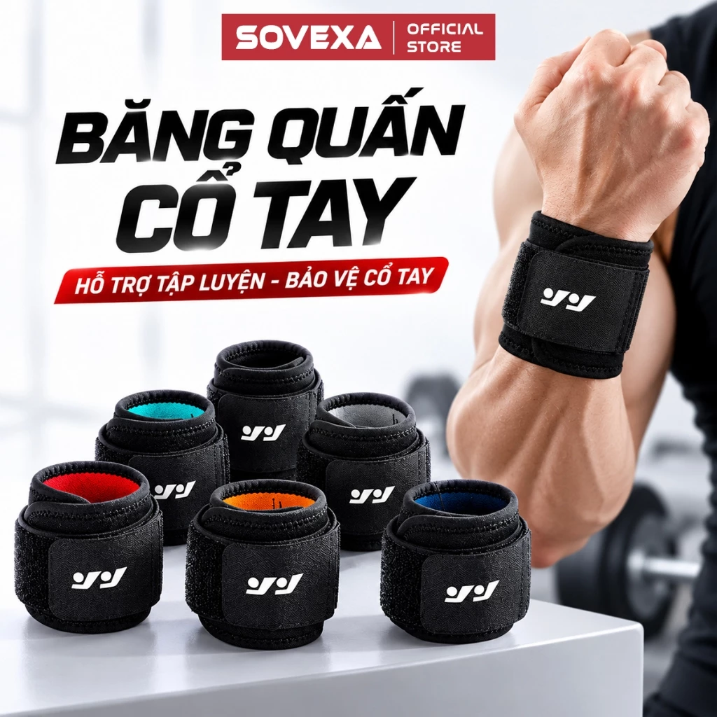 Băng Quấn Cổ Tay Hỗ Trợ Tập Gym Giảm Chấn Thương Sovexa, Băng Cổ Tay Tăng Cường Hiệu Suất Tối Đa