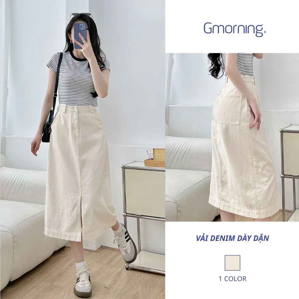 Chân Váy Jean Gmorning YVJF08026 Form Suông Che Khuyết Điểm - Chân Váy Midi Năng Động Dễ Phối Đồ