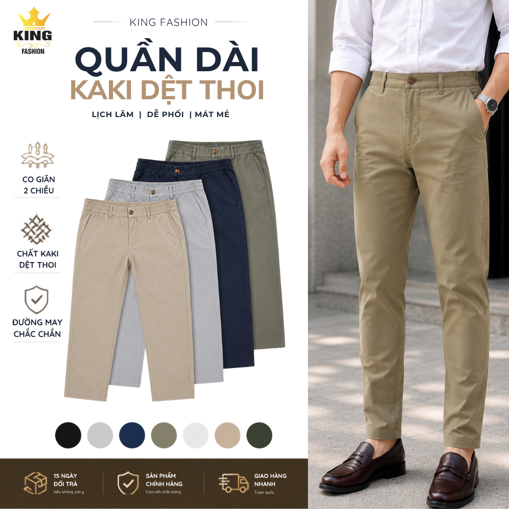 Quần Dài Kaki Nam KINGFASHION Form Regular Fit, Vải Dệt Thoi Co Giãn, Dễ Phối…
