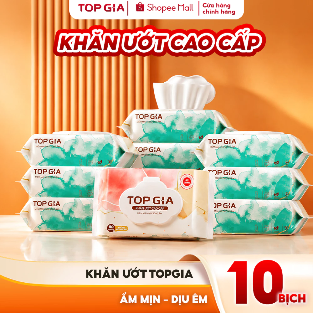 [HÀNG CAO CẤP] Khăn ướt cao cấp Topgia 80 tờ mềm mại, không mùi không parabens dành cho em bé