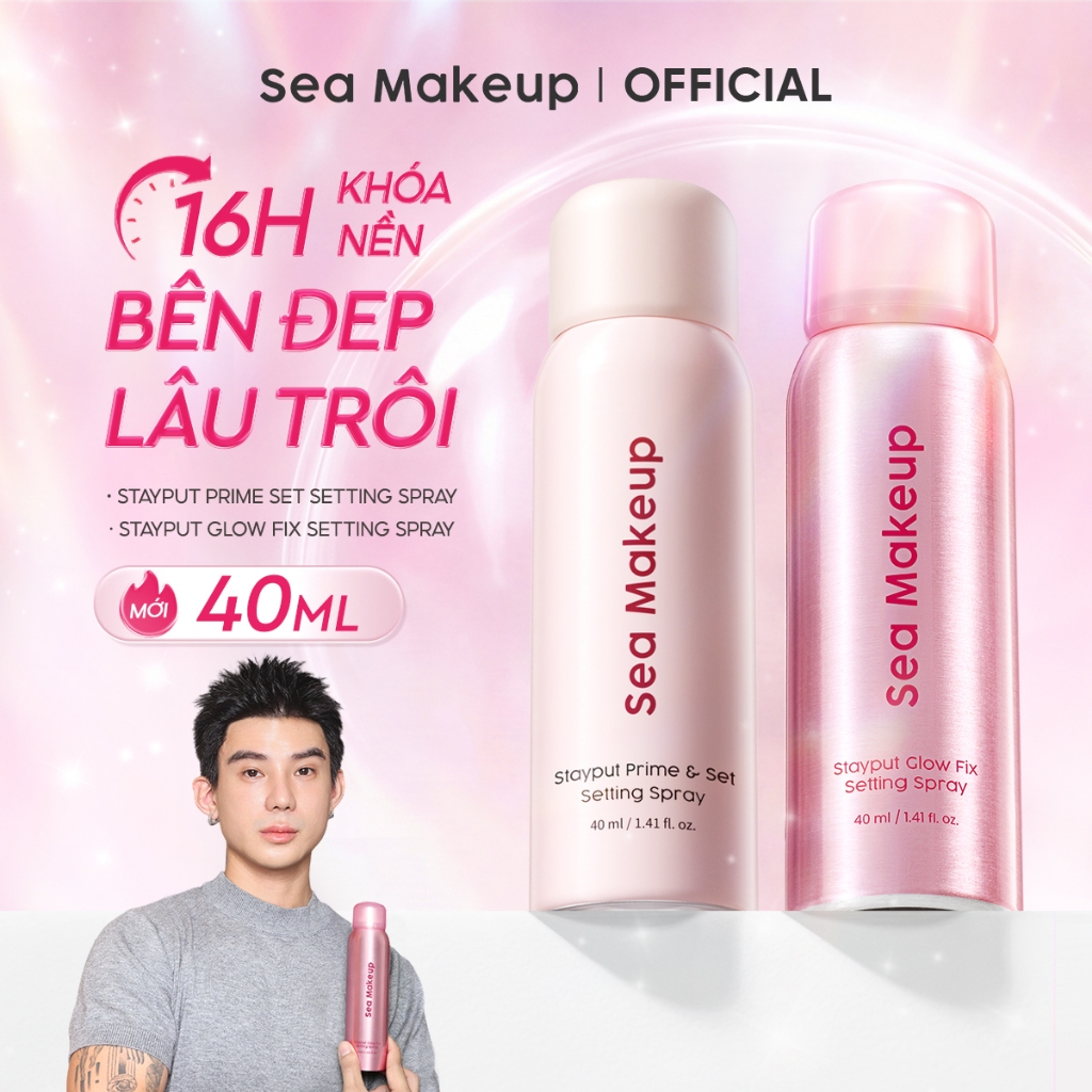 Sea Makeup Xịt khoá nền Hỗ trợ 16H+ dưỡng ẩm lâu trôi dễ mang theo Setting…