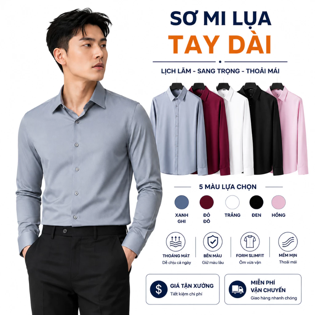 Áo sơ mi nam dài tay chất cotton lụa chống nhăn GEN ALPHA, sơ mi tay dài basic nhiều màu GEN535