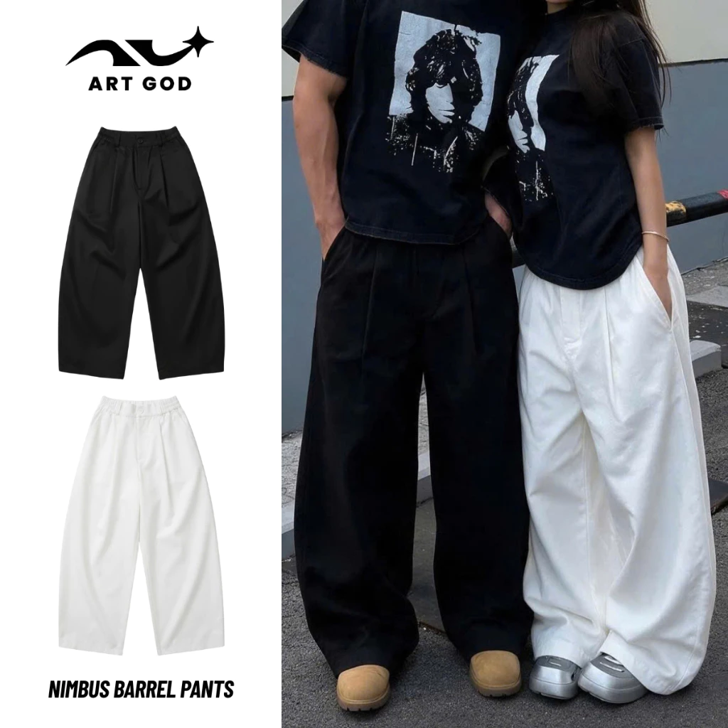 Quần Kaki Nam Nữ Cạp Chun Ống Rộng Dáng Cong Xếp Ly Thoải Mái Basic Unisex ARTGOD HMQ40