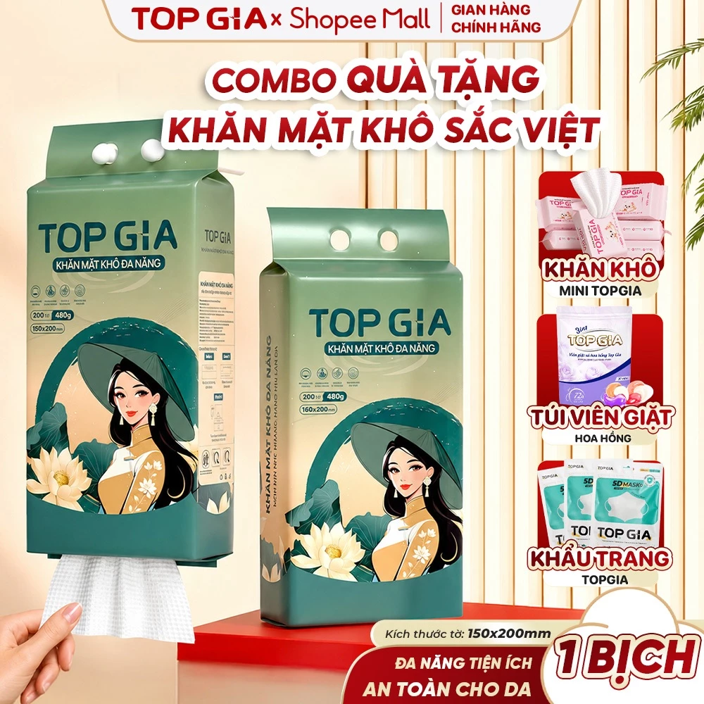 [COMBO QUÀ TẶNG] 1 Bịch Khăn Mặt Khô Treo Tường Sắc Việt TopGia 200 lần rút, đa năng tiện ích