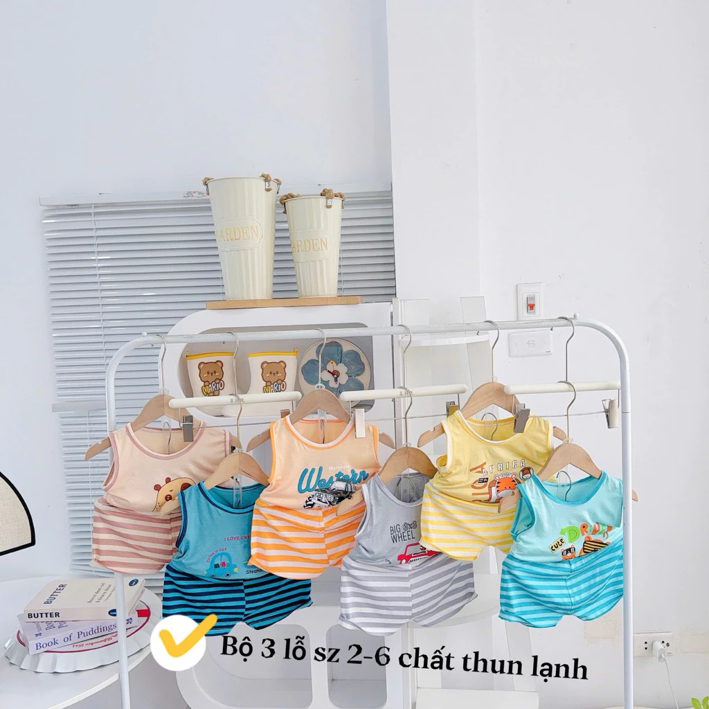 (5-15kg) Bộ ba lỗ vải thun lạnh co dãn 4 chiều cực mát, họa tiết ngộ nghĩnh cho bé trai, bé gái