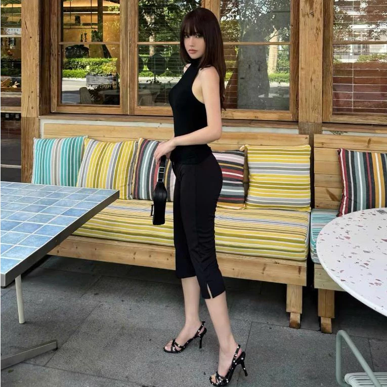 SUXING | Quần Ống Loe Nữ Dáng Lửng Co Giãn Phối Ống Xẻ Trendy - S363