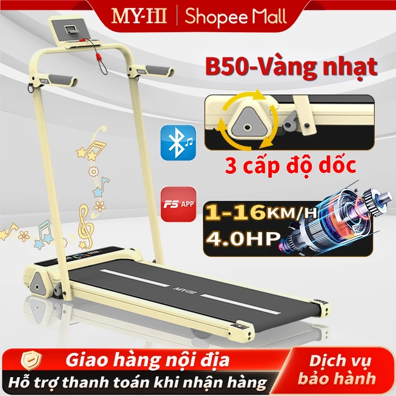 máy chạy bộ tại nhà,Máy chạy bộ gập gọn,kiểu dáng phẳng,có chức năng điều chỉnh độ dốc và kết nối Bluetooth phát nhạc
