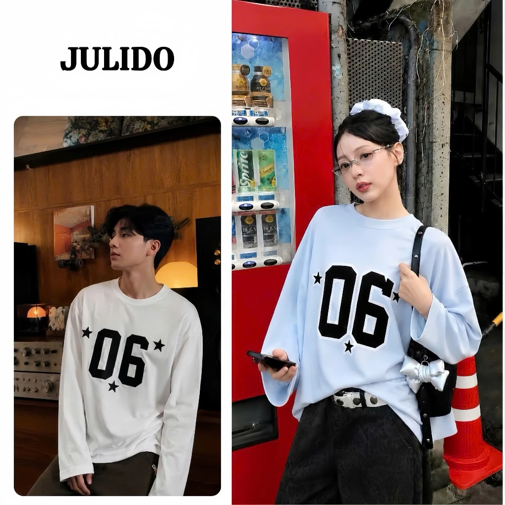Áo Thun Giấy 06 Star Cổ Tròn Long Sleeve JULIDO Unisex From Rộng Dành cho Nam Nữ