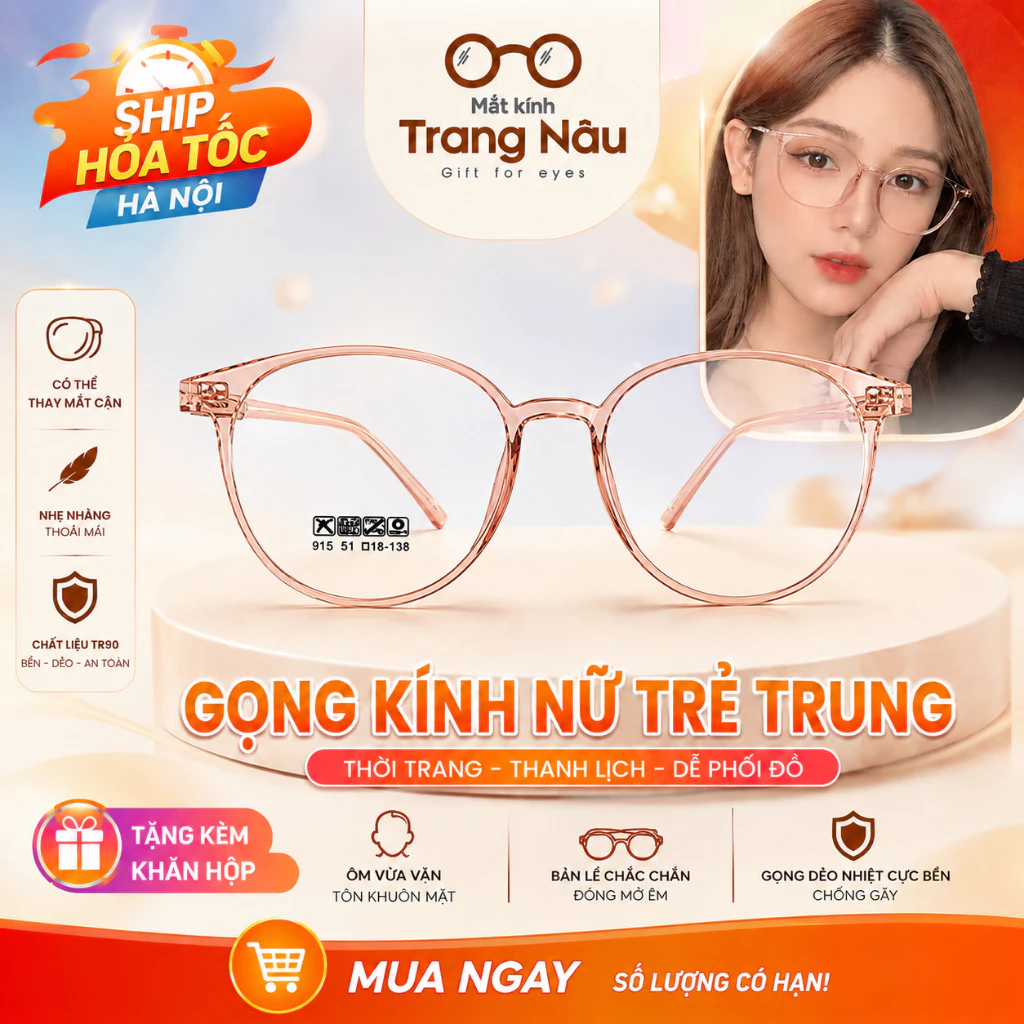 Gọng kính mắt tròn chất liệu nhựa dẻo thanh mảnh nhẹ nhàng 513 - Kính Mắt Trang Nâu