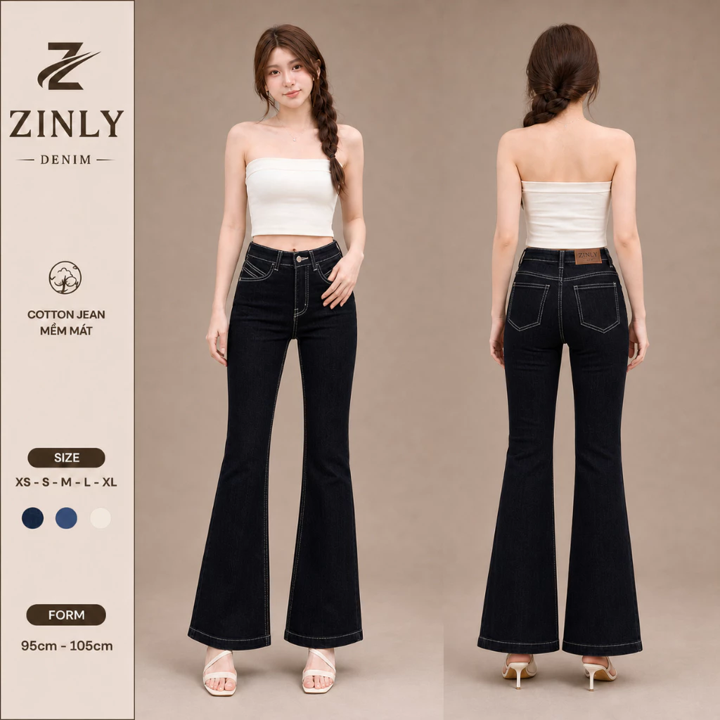 Quần Jean Nữ Ống Loe Màu Xám Chỉ Nổi Có Fom 95 Và 105cm Vải Cotton Co Giãn Mềm Mát Q463