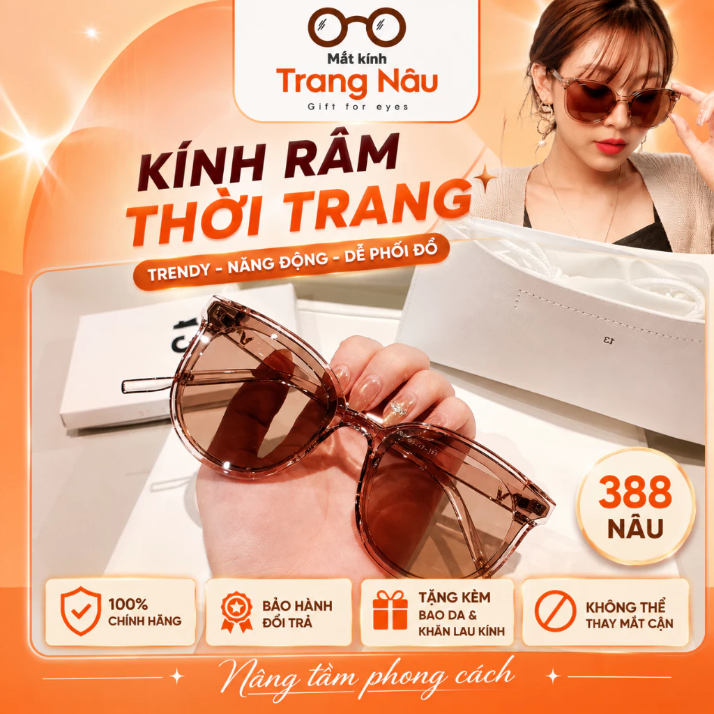 Kính mát nam nữ chống UV400, thiết kế mắt mèo dễ đeo, màu sắc thời trang 388 - Kính Mắt Trang Nâu