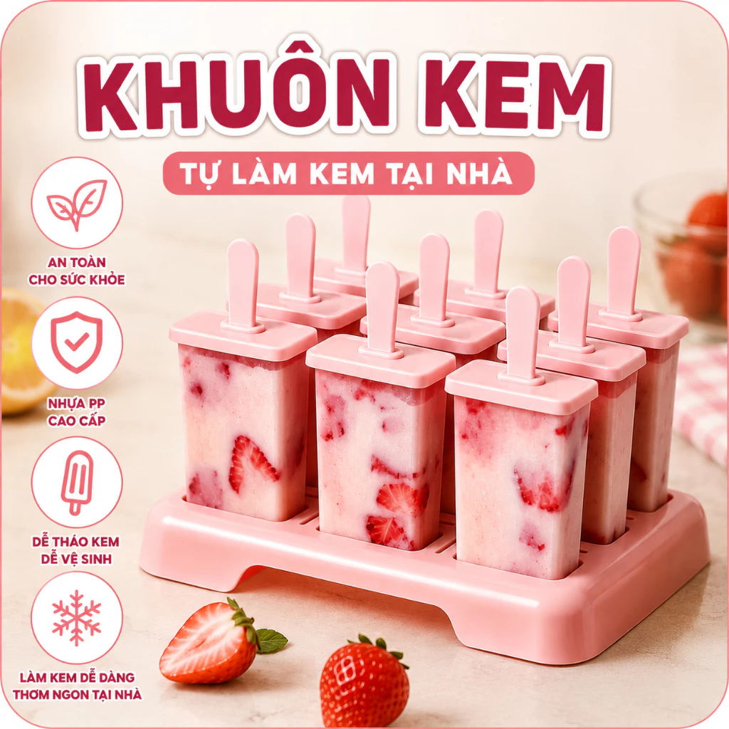 Khuôn Làm Kem Tủ Lạnh  An Toàn Sạch Sẽ Nhựa Nguyên Sinh Cao Cấp Cực Tiện Lợi