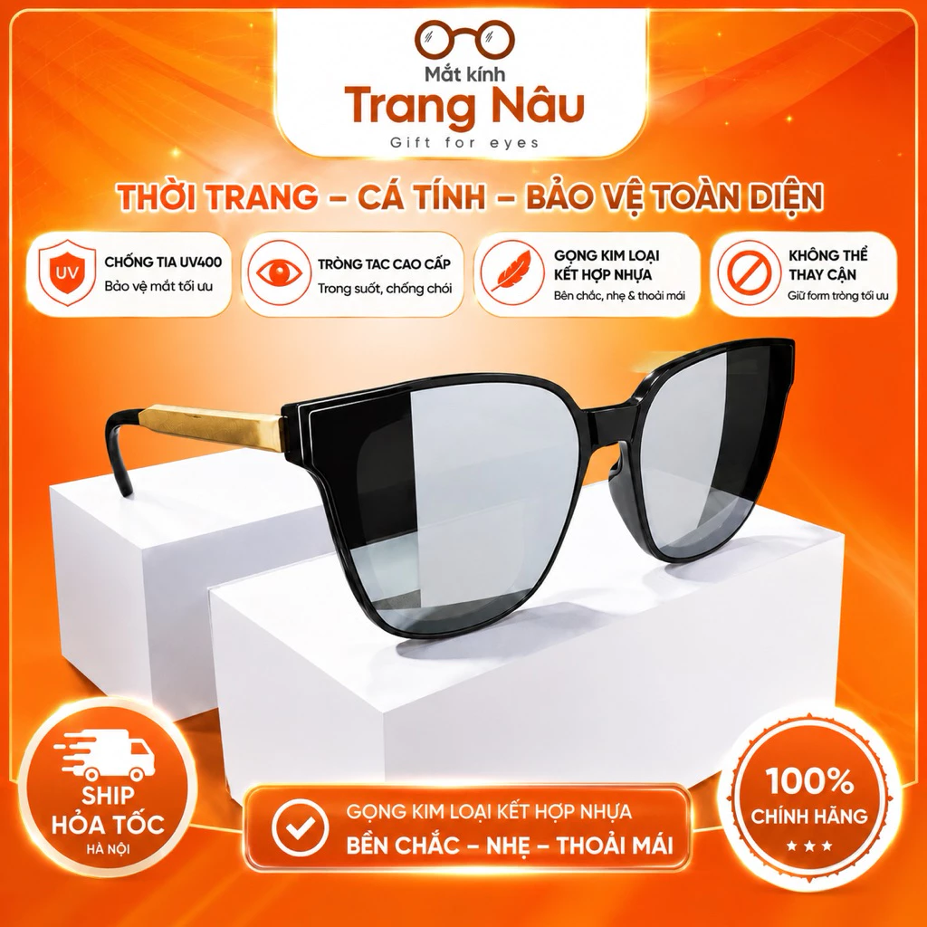 Kính mát thiết kế hàn quốc nam nữ A13 tráng gương chống tia UV400 bảo vệ mắt - Kính Mắt Trang Nâu