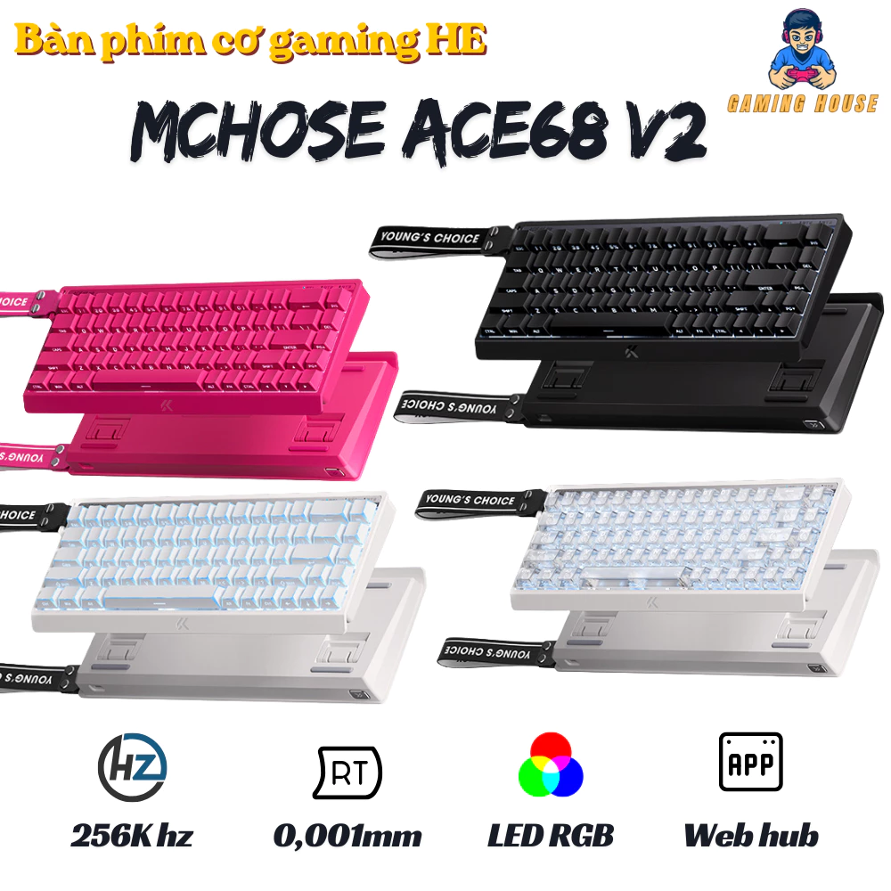 Bàn Phím Cơ Gaming HE Mchose Ace68 Esports - Rapid Trigger - Layout 68% - 8K Polling Rate - Có app tuỳ chính - Type C