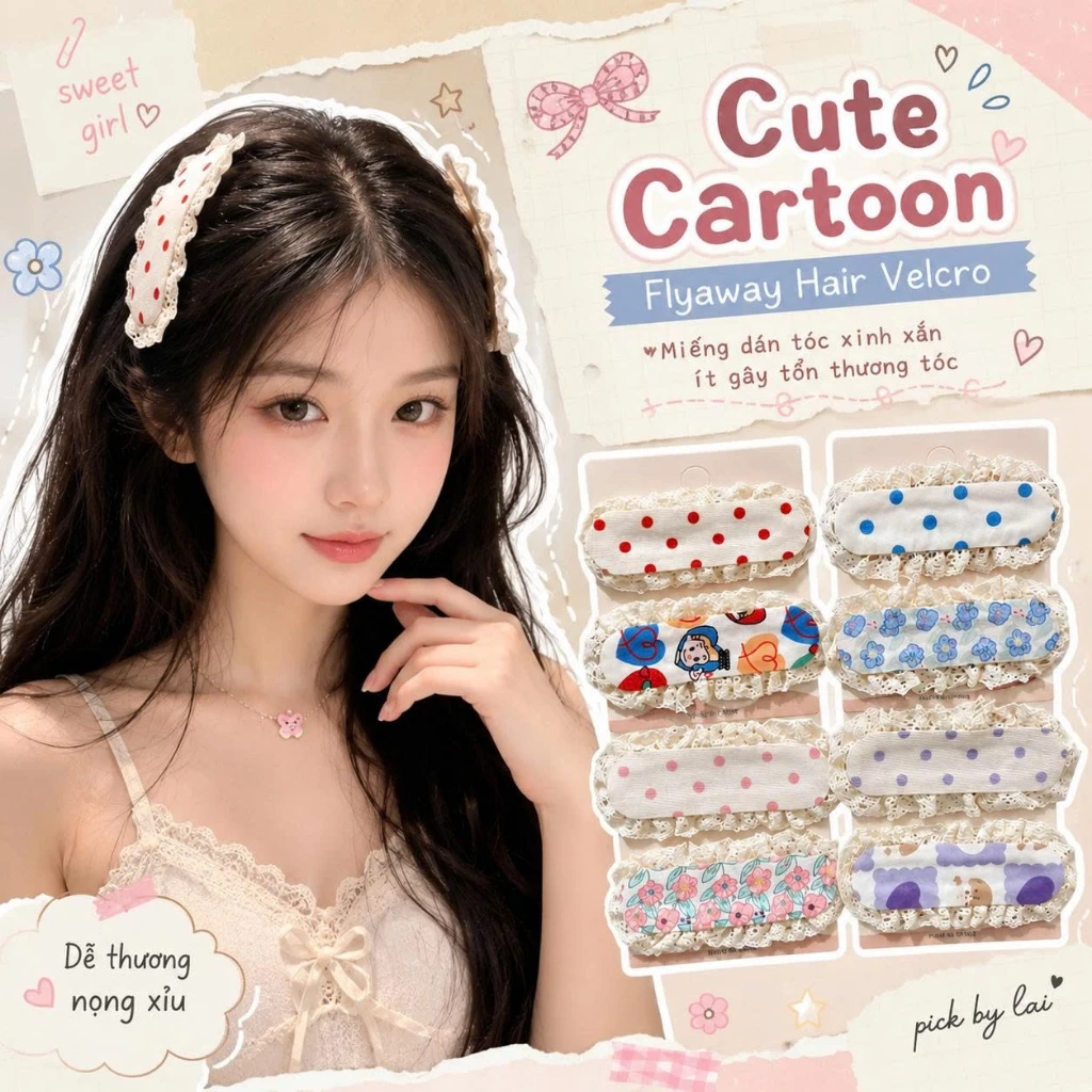 Miếng Dán Tóc Con Nữ Cute Dán Mái Velcro Không Đau Tóc, Giữ Tóc Gọn Gàng Cho Bé Và Nữ