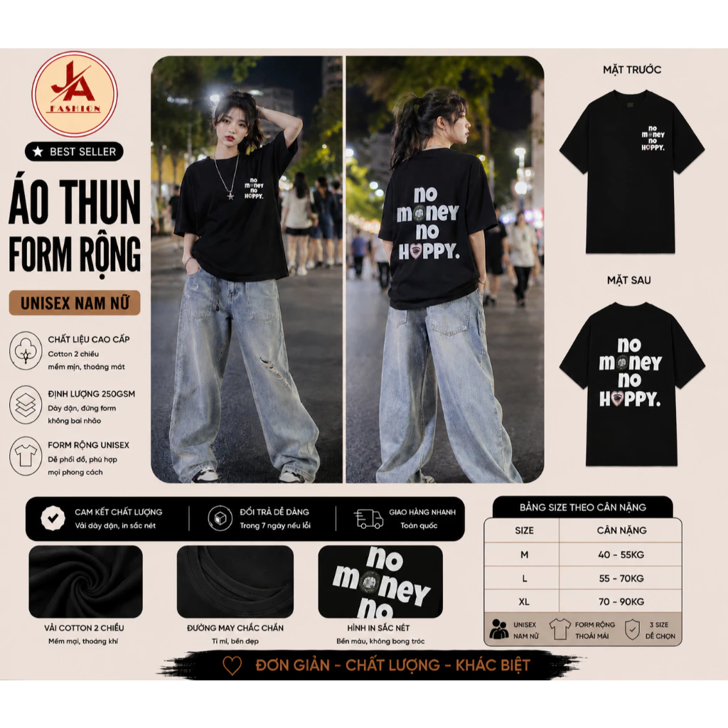 Áo thun form rộng No Money No Happy - Áo Phông Unisex Local Brand Chất Cotton 100% ĐL 260gsm