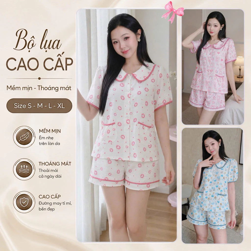 A6 Bộ phim Mặc Nhà Nữ Chất Lụa Cotton hàn Quần Ngắn Thoải Mái Nhiều Màu Có Size, Có Túi Quần