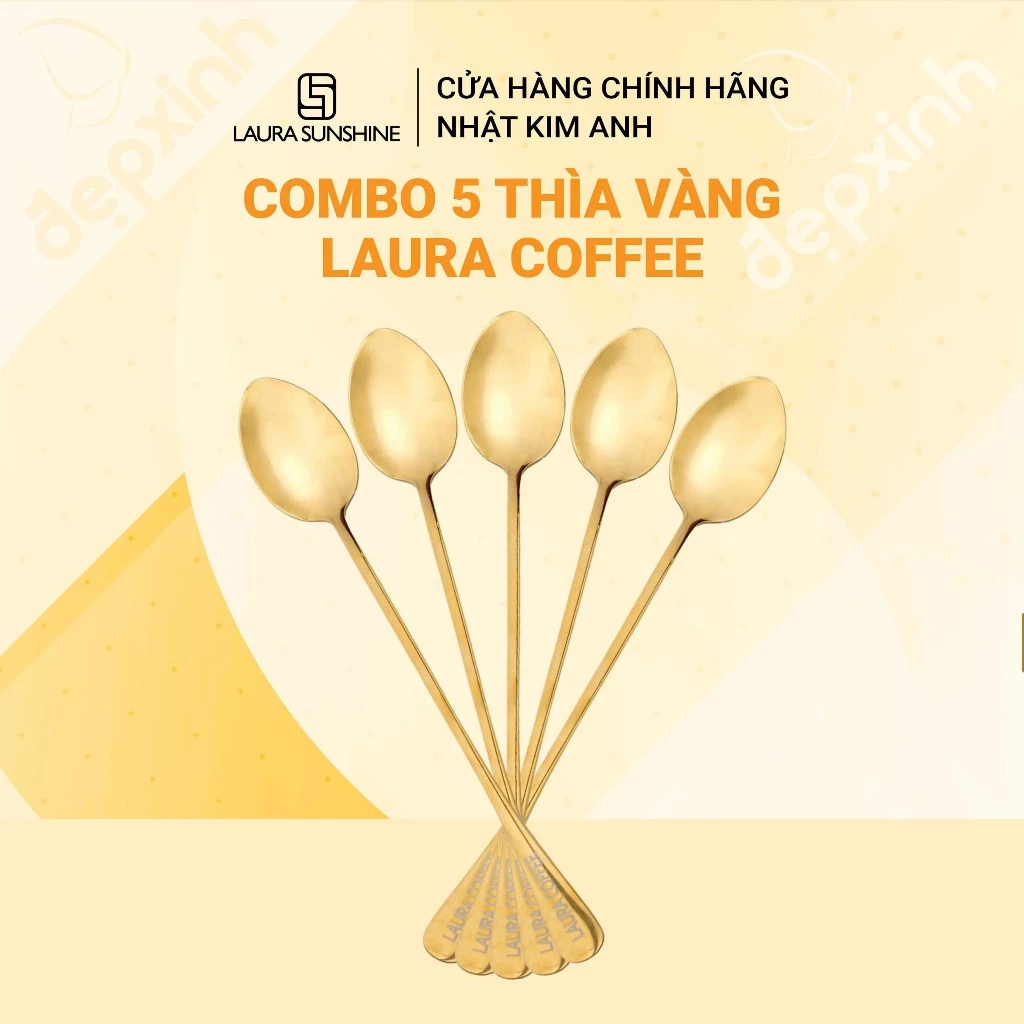 Combo 5 thìa vàng cao cấp Laura Coffee