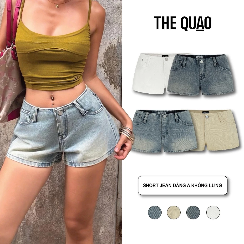 THE QUẠO - Quần Short Jean Cạp Trễ Nữ Dáng Ngắn Cạp Khóa Liền N0307_772