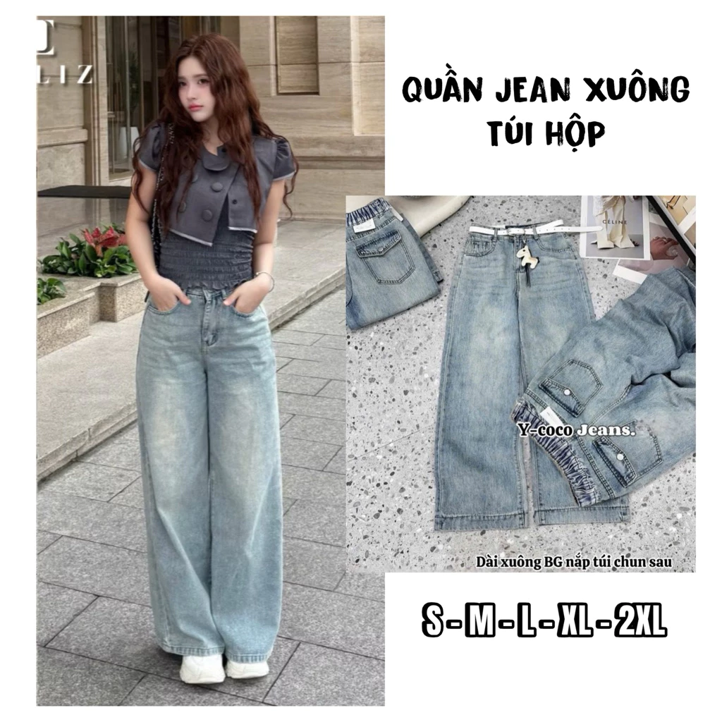 [MỞ BÁN]Quần Jean Ống Suông TÚI NẮP Nữ , Quần Bò Ống Suông Rộng Túi Hộp có chun sau chất jean mềm