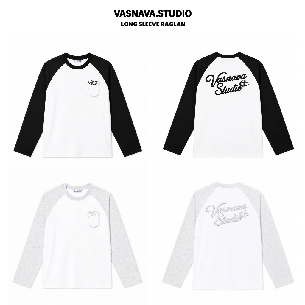 Áo Thun Dài Tay Raglan Thêu Nỗi Cotton 260gsm Vasnava Long Sleeve Raglan Henritage Unisex Form Boxy Cổ Tròn