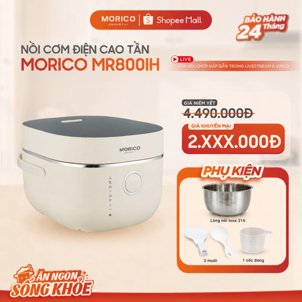 Nồi Cơm Cao Tần MORICO MR800IH_Công Nghệ Inverter+IH, Tiết Kiệm Điện, Lòng Nồi Inox 316, Nấu Cơm Chuẩn Nhật