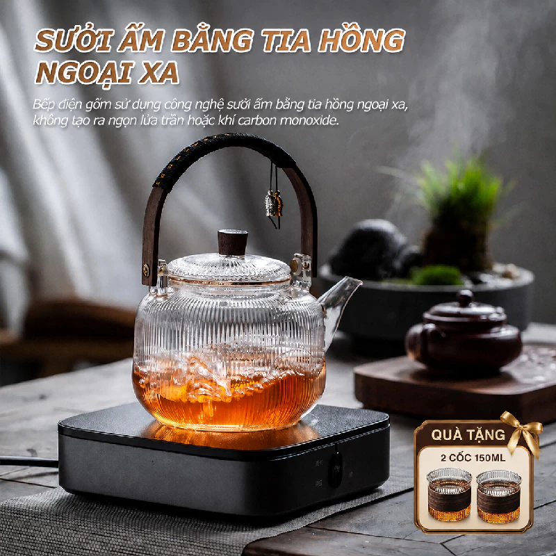 ONR-Ấm Siêu Tốc 1000ml, Màu Đen Cao Cấp Bếp Điện 1000W, Ấm Đun Nước Đa Năng, Nồi Hầm Súp, Ấm Trà
